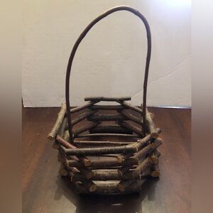 Rustic Wood Twig Basket. 10” wide x 15” high. Good for Plant Holder.
